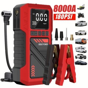 Portable Car Jump Starter & Air Compressor - 8000A, 180 PSI