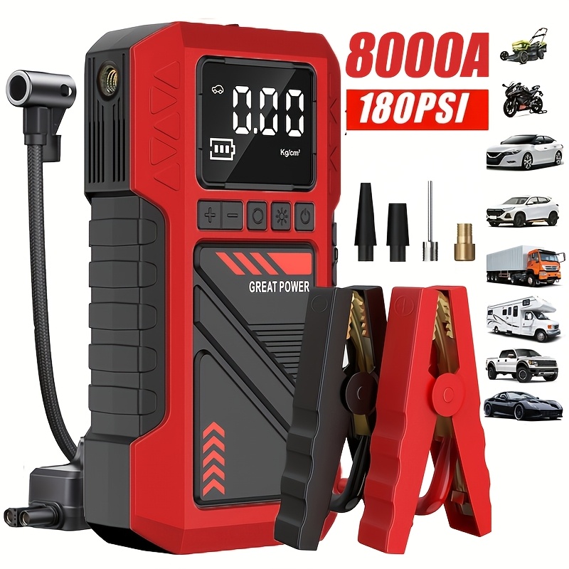 Portable Car Jump Starter & Air Compressor - 8000A, 180 PSI